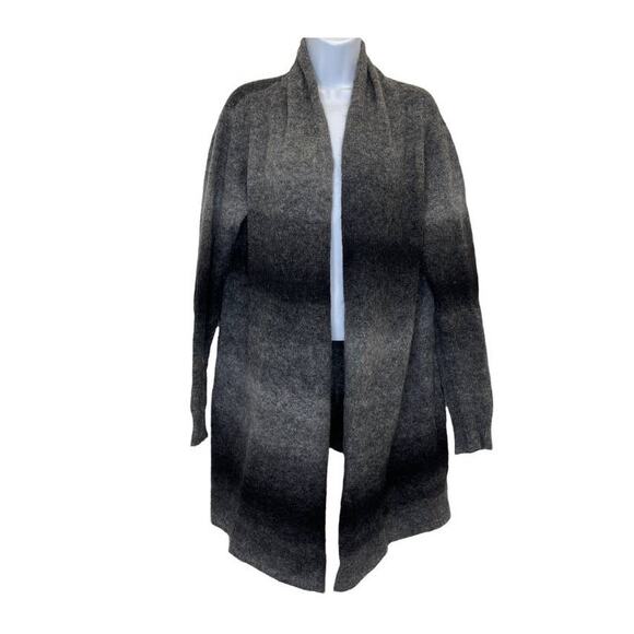 Eileen Fisher Black & Gray Ombre Open Front Mohair Blend Long Cardigan Large - Picture 1 of 9
